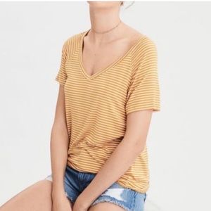american eagle outfitters • soft and sexy yellow stripe v neck tee